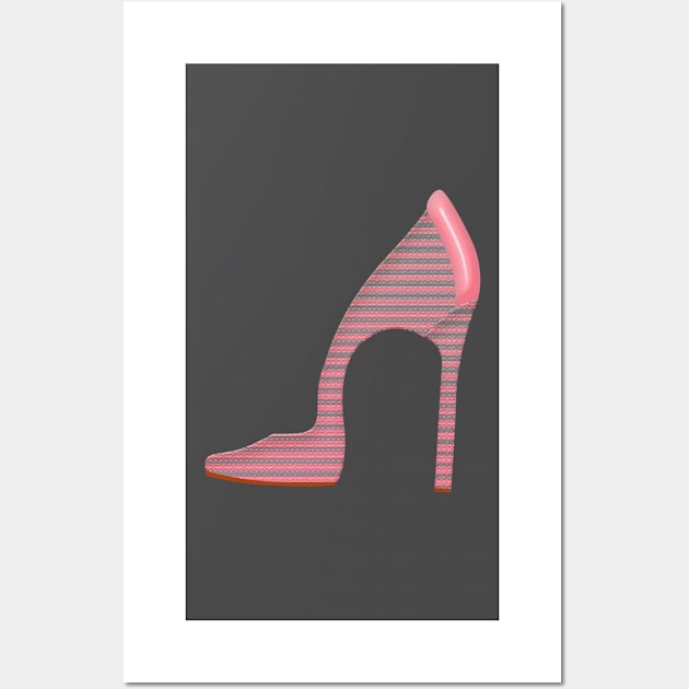 Pink and grey high heel shoe Wall Art by YamyMorrell